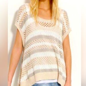Free People Chic Beige and White Knit Sweater